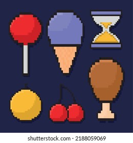 poster of pixel art items group