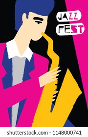 Poster, placard or flyer template for jazz music festival, concert, event with musical instruments, musicians and singers. Vector illustration in contemporary hand drawn cartoon style.