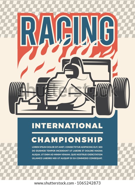 Poster or placard for motosport. Vintage\
illustrations of racing cars. Sport race speed, auto international\
championship vector