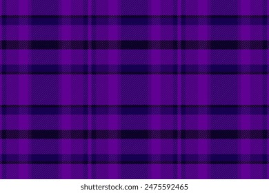 Poster plaid check texture, cross tartan pattern seamless. Editable background vector textile fabric in violet and indigo color.