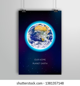 Poster with planet Earth in the middle of the night starry sky