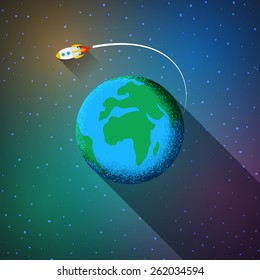 Poster planet earth and rocket flight