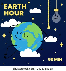 Poster with planet, light bulb and text EARTH HOUR