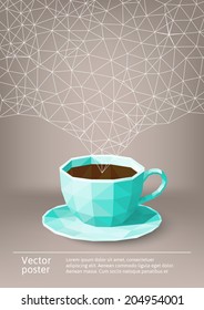 Poster with a polygonal cup of coffee. Vector illustration