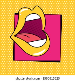 poster pop art style with female mouth vector illustration design