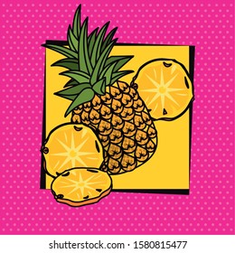 poster pop art style with pineapple fruit vector illustration design