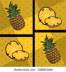 poster pop art style with pineapples vector illustration design