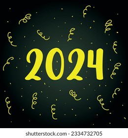 Poster, postcard with 2024 new year and serpentine. Yellow numbers on a black background
