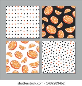 Poster, postcard, label for printing. 
 Summer pattern with slices orange. Vector illustration. Set cards with orange.  