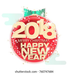 Poster or postcard New Year theme. Written on the banner Happy New Year, Merry Christmas. Icon with a picture of a yellow Christmas glass ball