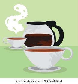 poster of pot with cups of coffee