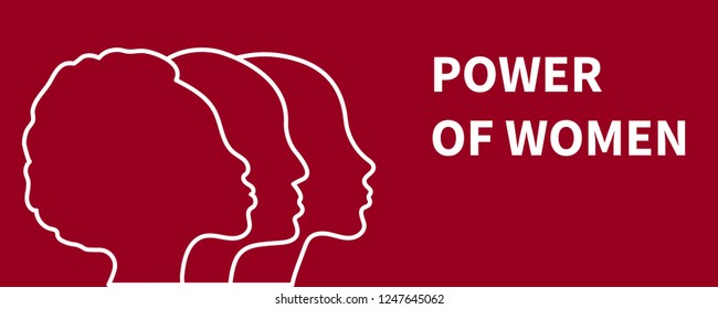 Poster power of women with three women of different races. Vector illustration