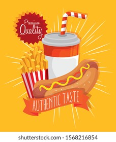poster premium quality authentic taste fast food vector illustration design