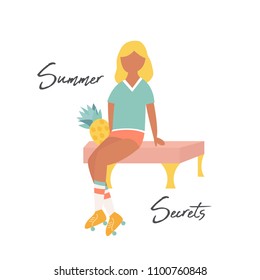 Poster with pretty roller girl. Vector illustration