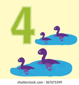 A poster for primary education account. Number four. About four paintings of a dinosaur.