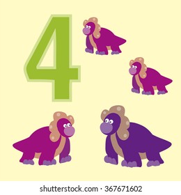 A poster for primary education account. Number four. About four paintings of a dinosaur.