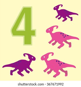 A poster for primary education account. Number four. About four paintings of a dinosaur.