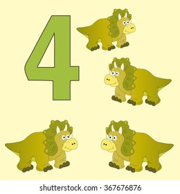 A poster for primary education account. Number four. About four paintings of a dinosaur.