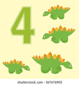 A poster for primary education account. Number four. About four paintings of a dinosaur.