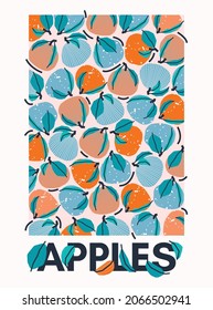 Poster, print, illustration with apples. Vector graphics