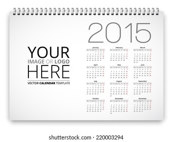 Poster proportion calendar template for 2015 years. Vector illustration notepad spiral template with place for logo or image
