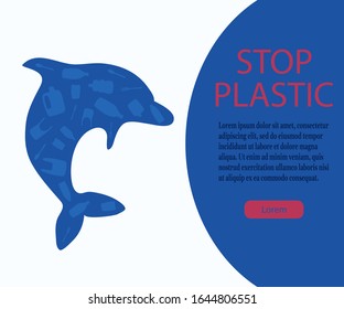 
Poster protect the ocean from plastic. Stop plastic. Vector illustration with place for your text.