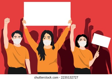 Poster with protesting crowd. China protests vector illustration