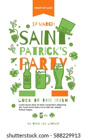 The poster in the pub on St Patrick's Day. The flyer can be used for a party or a concert. Style thin line.