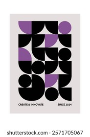 A poster with a purple background and black and white shapes. The poster is titled "Creative and Inhuman"