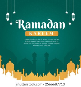 A poster for Ramadan featuring a blue background with gold accents