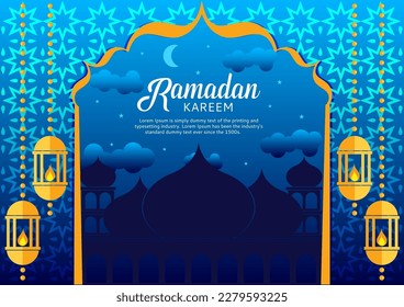 a poster for ramadan kareem with a blue background and a banner for ramadan_size A4