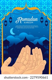 a poster for ramadan kareem with hands raised to pray_size A4