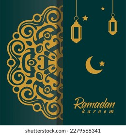 	
A poster for ramadan kareem with a moon and stars.