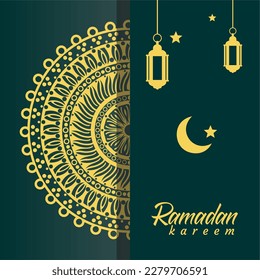 	
A poster for ramadan kareem with a moon and stars.