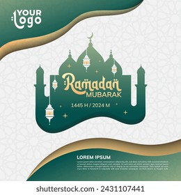poster, Ramadan Kareem, Ramadan Mubarak, Marhaban Ya Ramadan 2024 with Islamic lanterns, crescent moon and stars suitable for invitations or greetings template in vector illustration design.