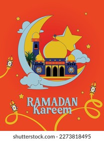 Poster Ramadan Kareem with retro fun vibes