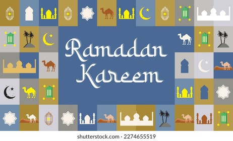 Poster Ramadan Kareem ,vector illustration, for greeting card or banner design , arabic islamic icon, camel , mosque, moon and stars, suitable  for background or wallpaper for ramadan
