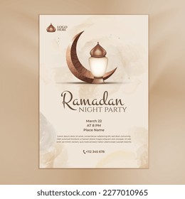 Ein Plakat für eine Rmadan-Party mit Halbmond und Podium