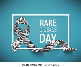 Poster for rare disease awareness day with symbol realistic ribbon, vector illustration