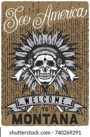 Poster ready design with illustration of dead indian chief