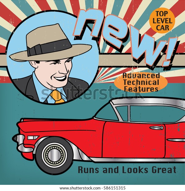 poster red car vintage top level new advanced\
technical feature run and look\
great.