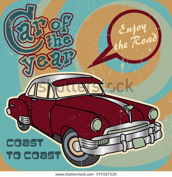 poster red\
car vintage car of the year.enjoy the\
road
