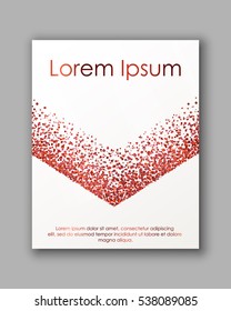 Poster with red confetti, sparkles, glitter and space for text on white background. Vector illustration. Elements for banner, design, logo, card, web, invitation, business, party.