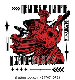 poster red man with guitar  brutalism design
