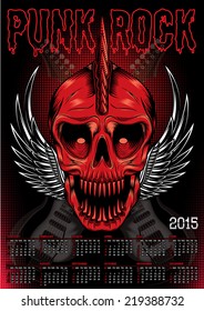 poster with a red skull and calendar for punk rock