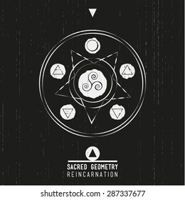 Poster - reincarnation.Sacred geometry set of trendy vector Alchemy symbols collection on grunge background. Religion, philosophy, spirituality, occultism, science, magic. Design and tattoo elements
