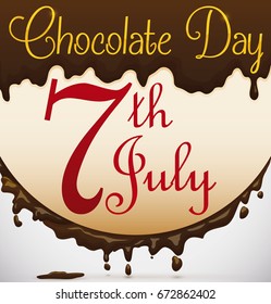 Poster with reminder date for Chocolate Day, written in a white chocolate and covered with dark chocolate.