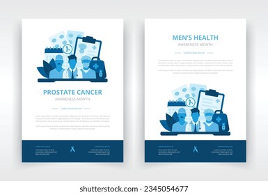 Poster, report cover, flyer or leaflet, book or magazine cover template which shows the contribution of healthcare professionals in men's health issues such as prostate cancer or testicular cancer