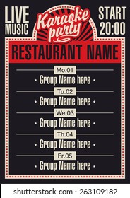 Poster For A Restaurant With Karaoke And A Schedule Of Performances