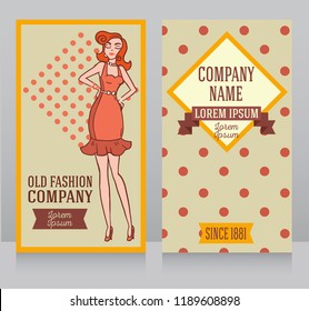 Poster in retro american style, 1950s styled doodle woman, can be used as retro party invitation or as flyer for beauty salon, vector illustration